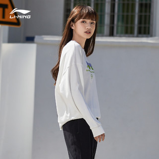 LI-NING 李宁 卫衣女士 运动时尚系列套头长袖圆领宽松运动服 淡水粉 XL