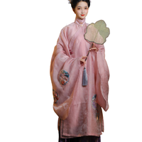 踏云馆 明制汉服 地锦 女士竖领斜襟长衫 灰粉 S