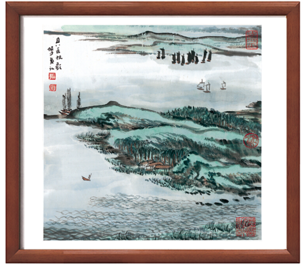 雅昌 雅昌 陆俨少 《蒙象册6（具区帆影图）》水墨国画 47×47cm 纸本设色