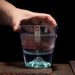 和风四季 日本富士雪山杯水晶玻璃杯子手工玻璃杯茶杯威士忌酒杯果汁杯水杯牛奶杯有礼盒装 矮款（绿色）富士雪山杯（240ml）单个