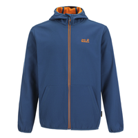 防风防泼水 男款时尚舒适内短绒长袖连帽软壳外套 M 海蓝色