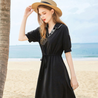 EPTISON 衣品天成 QEE联名系列 女士收腰连衣裙 AWQ113 黑色 S