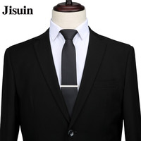 Jisuin 2021新款懒人领带男韩版窄6cm一拉的免打结男士领带拉链式正装商务藏青色潮流 黑色