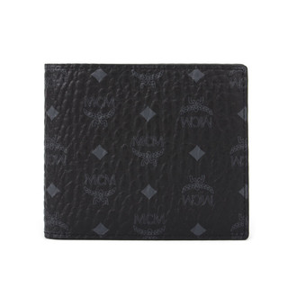 MCM  奢侈品 女士 经典时尚字母logo印花黑色短款对折多卡位钱包 MXS8SVI66BK001