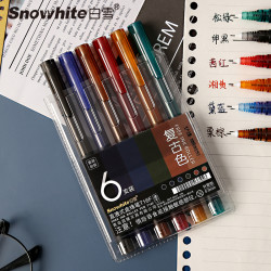 Snowhite 白雪文具 T16F 复古系列彩色走珠笔 0.5mm 6色6支装