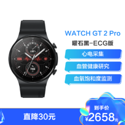 HUAWEI 华为 HUAWEI/WATCH GT 2 Pro 智能手表 ECG款 腕部单导心电采集器 曜石黑 黑色氟橡胶表带