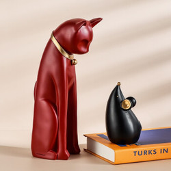 Hoatai Ceramic 华达泰陶瓷 创意猫和老鼠家居摆件 红猫黑鼠