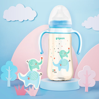 Pigeon 贝亲 经典自然实感系列 AA170 PPSU双手柄彩绘奶瓶 330ml 蓝色小象 L 6月+