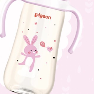 Pigeon 贝亲 经典自然实感系列 AA169  PPSU双手柄彩绘奶瓶 330ml 粉色小兔 L 6月+