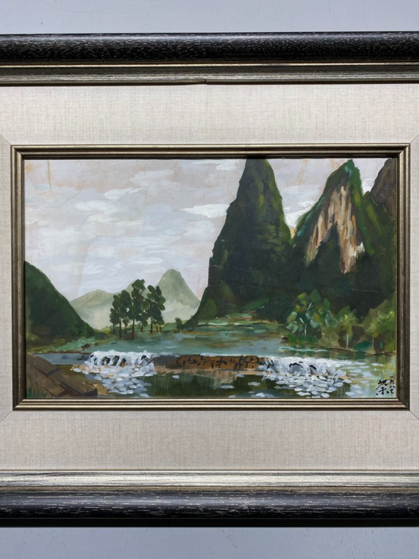 【眠琴山房】荼 油画风景写生 配镜框 38×24cm 纸本