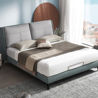 KUKa 顾家家居 拾光系列 B603 科技布双人床 石板青+浅灰色 1.5m床
