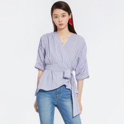 BASIC HOUSE 百家好 HSBL521ISB 女士收腰花边五分袖衬衫