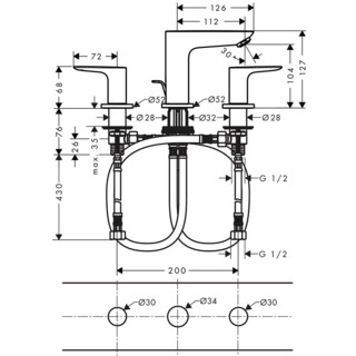 hansgrohe 汉斯格雅 达丽丝系列 71733007 三孔节水面盆龙头