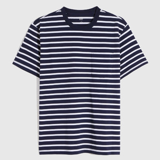 【亲肤】Gap男女装纯棉条纹短袖T恤683961 2021新款上衣 XL 海军蓝条纹(尺码偏大，建议选小一码)