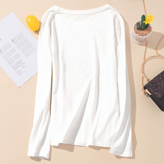 拉夏贝尔旗下Puella女款长袖T恤秋季长袖纯棉圆领印花打底衫 XL 白色