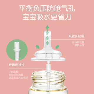 可可萌 硅胶儿童喝水奶吸管奶瓶 珍珠白