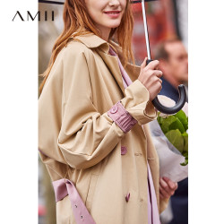 AMII Amii极简韩版欧货风衣女2020春季新款撞色拼接翻领配腰带宽松外套