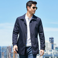 2021秋季新款男士外套翻领中长款轻便风衣商务休闲男装 XL 藏青