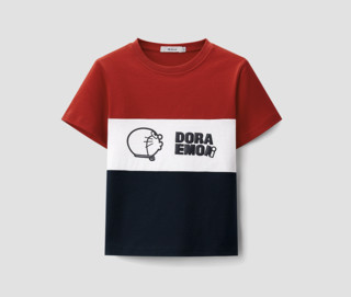 【哆啦A梦】2021夏季新品新疆棉童装短袖T恤 L 大红镶拼20