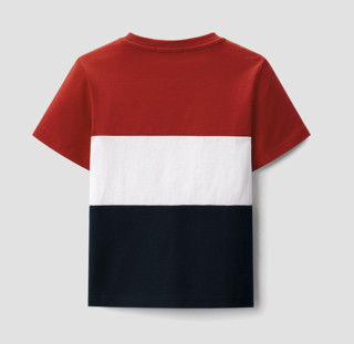 【哆啦A梦】2021夏季新品新疆棉童装短袖T恤 M 大红镶拼20