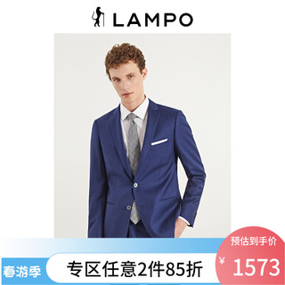 LAMPO/蓝豹男士桑蚕丝羊毛中蓝隐格纹套装商务正装西服上衣 44C 中蓝