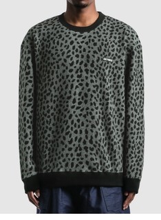 Wacko Maria - Leopard Fleece Crew Neck Sweatshirt | HBX