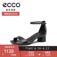 ecco 爱步 ECCO爱步夏季女士凉鞋 法式少女一字扣 粗跟高跟鞋方跟 塑雅290103 黑色29010301001 37