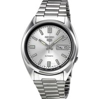 SEIKO 精工 5自动银表盘不锈钢男士手表SNXS73