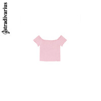 stradivarius 斯特拉迪瓦里斯 粉红色时尚气质短袖一字肩T恤02562034147
