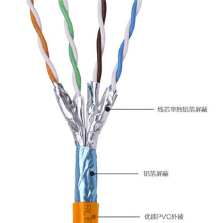 秋叶原（CHOSEAL） 超六类网线双屏蔽千兆纯铜CAT6A 网线 支持万兆传输 超六类网线橘色 100米