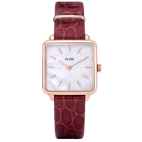 CLUSE La Tétragone天阙系列 28.5毫米石英腕表 CW0101207 白色/玫瑰金/深红色鳄鱼纹