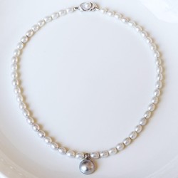 PearlYuumi 優美珍珠 淡水马贝项链 淡水珠6-6.5mm 马贝13mm 全长42cm