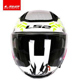 ls2摩托车双镜片半盔复古四季男女四分之三电动车安全帽头盔OF600 特白-战魂 XXXL（建议59-60头围）