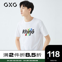 GXG 奥莱清仓 夏季潮流休闲圆领纯棉宽松男短袖白色T恤#GY144503C