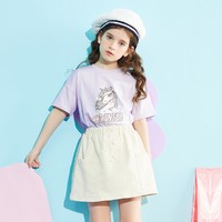 【福利清仓】巴拉巴拉旗下100%棉独角兽印花女童短袖T恤 110 紫色