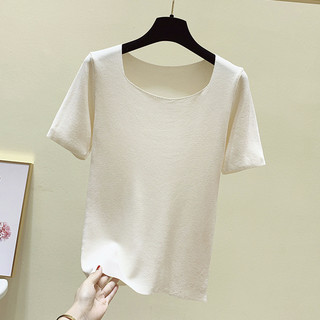 法式小方领针织衫女拉夏贝尔旗下2021夏季短袖气质针织T恤女 S 白色