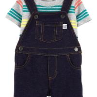 2-Piece Tee & Knit Denim Shortalls