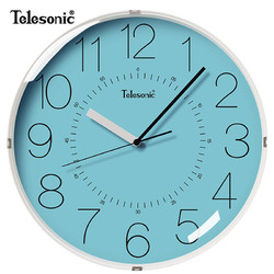 Telesonic 天王星 （）挂钟12英寸日式简约挂钟家用客厅时钟装饰石英钟卧室静音时钟表Q0732-2蓝色