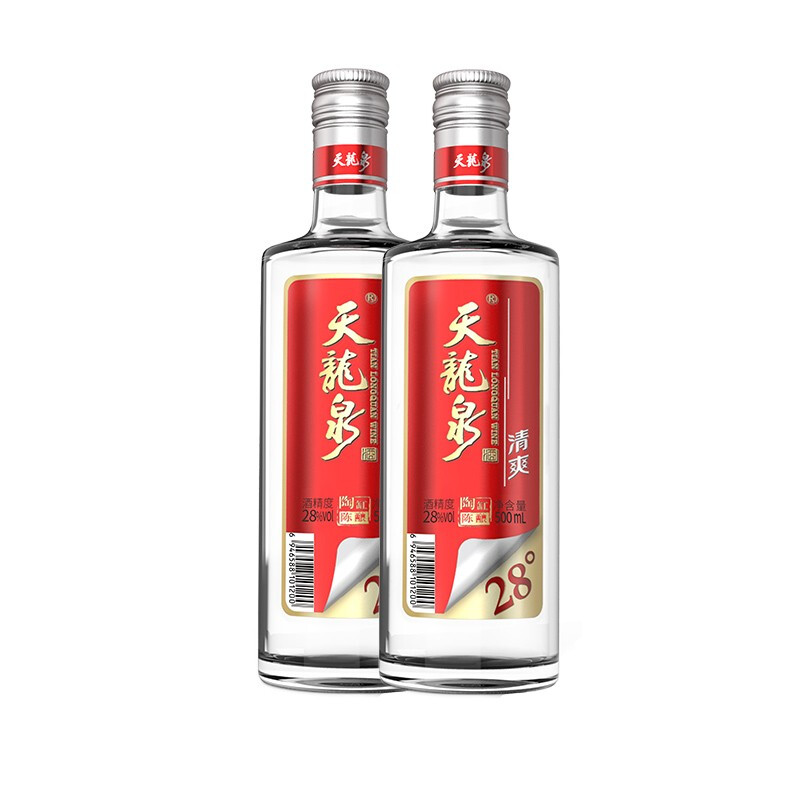 天龙泉 陶缸陈酿 清爽 28%vol 白酒 500ml*2瓶 双支装