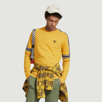GUESS 男士纯色倒三角LOGO圆领长袖T恤 L 黄色