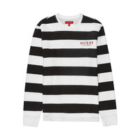 GUESS 男士复古条纹圆领长袖T恤 S 黑白条纹