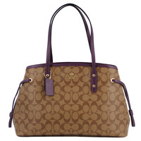 COACH 蔻驰 女士PVC手提戴妃包 F57842 IMP68 卡其配紫色 大号