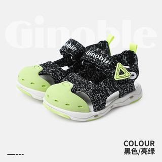 Ginoble 基诺浦 儿童机能学步凉鞋 TXGF1833 【颜色：黑色/亮绿】 150码_鞋内长16.0厘米