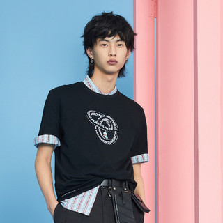 哆啦A梦系列森马夏季新款韩版时尚休闲上衣舒适纯棉短袖T恤男 XL 黑色E9000