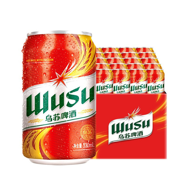 今日必买：WUSU 乌苏啤酒 大红乌苏烈性啤酒 330ml*24罐 整箱装