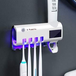 PURETTA 牙刷架消毒器紫外线光触媒智能双重杀菌收纳置物架免插电浴室壁挂式挤牙膏神器 经典黑