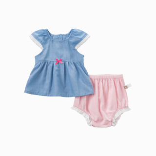 戴维贝拉童装夏季女童套装女宝宝短袖上衣内裤两件套 110 蓝色