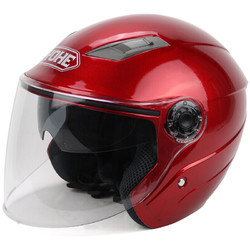 永恒 电动摩托车头盔 半盔 双镜片 深红色 L码