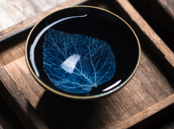 非遗技艺冰蓝桑叶木叶茶盏三朝断烧口径85mm高度39mm黑釉