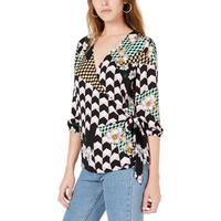 Bar III Womens Ruched V-Neck Wrap Top